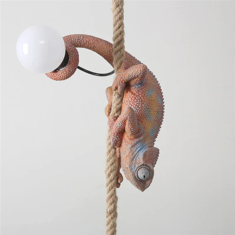 Afralia™ Resin Lizard Pendant Light | Hemp Rope Chandelier for Living Room & Children's Decor