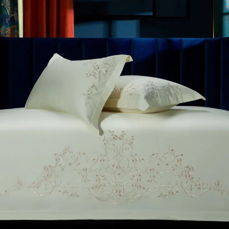 Afralia™ Elegant Flowers Embroidery 1000TC Egyptian Cotton Bedding Set Home Textiles