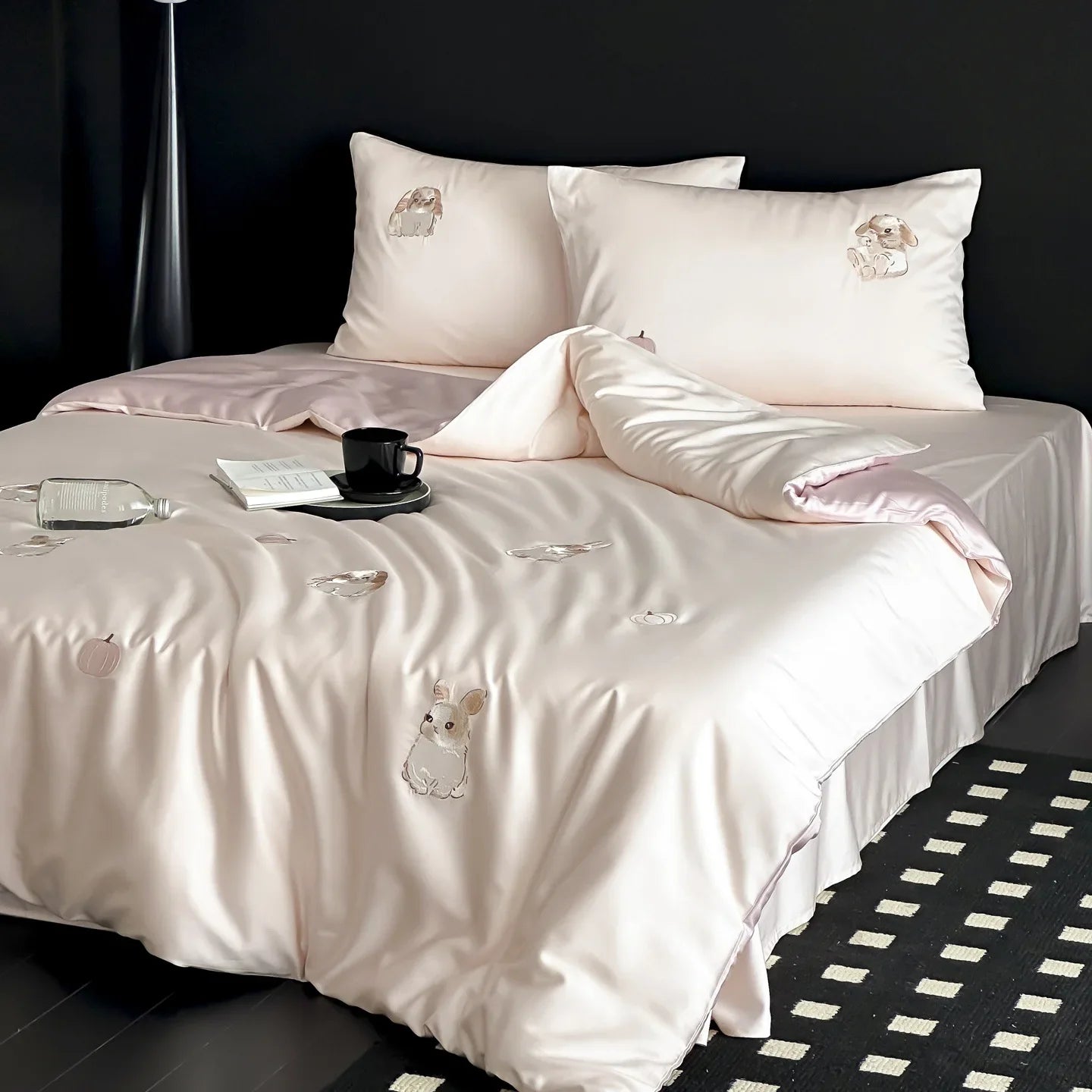 Afralia™ Cartoon Embroidered Ice Silk Bedding Set with Lyocell Fiber – Queen/King Size