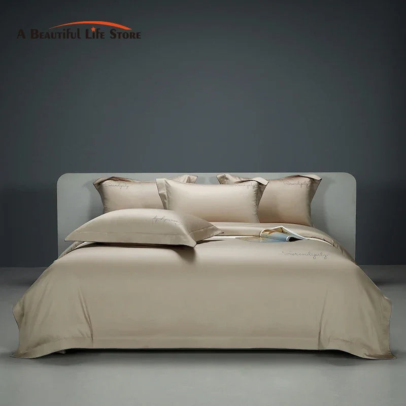 Afralia™ Luxury Embroidery Solid Color Bedding Set - 1200TC Egyptian Cotton, Hotel Style