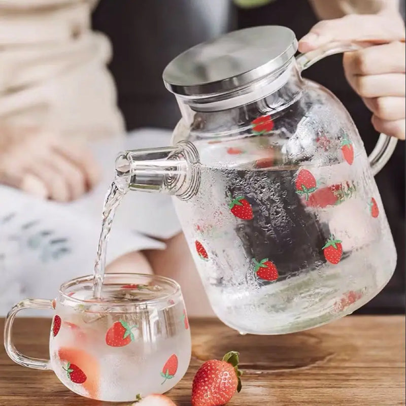 Afralia™ Strawberry Glass Mug with Straw and Lid is a High-quality Clear Glass Water Cup for Milk and Juice.