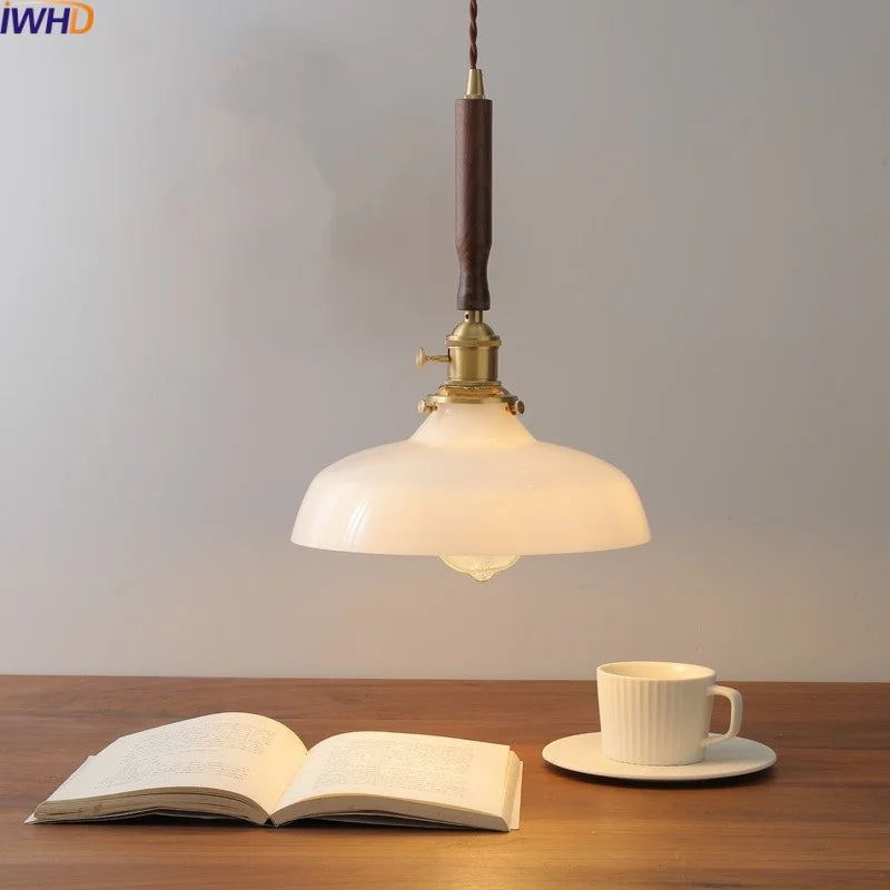 Afralia™ Walnut Glass Pendant Lamp: Nordic LED Hanging Light Fixture for Dining Room, Bedroom, Bar