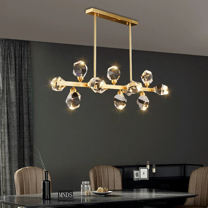 Afralia™ Diamond Crystal Brass LED Pendant Light Gold Luxury Hanglamp