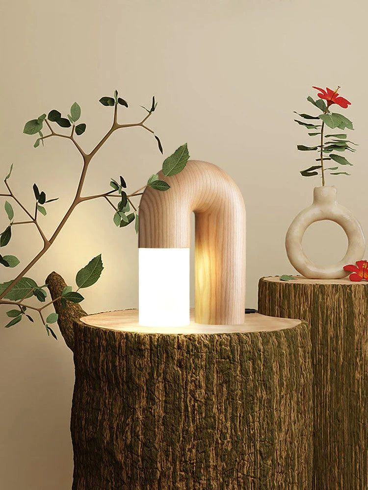 Afralia™ Retro Ash Wood Desk Lamp Set with Dimmable LED Lighting