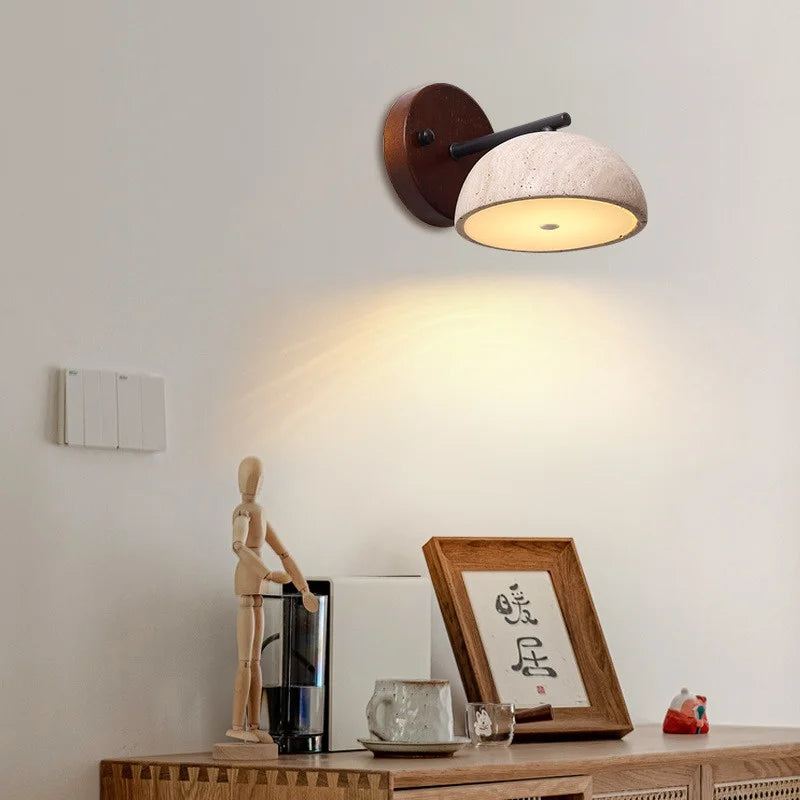 Afralia™ Canopy LED Wall Light Yellow Travertine Modern Iron Bedside Lamp