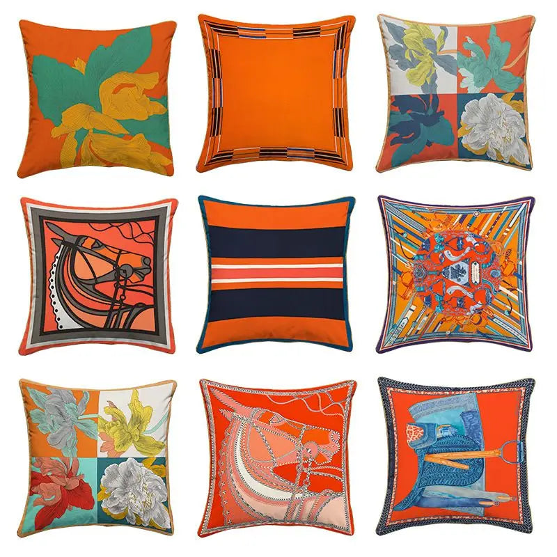 Afralia™ Luxury Orange Throw Pillows Case for Sofa Bed