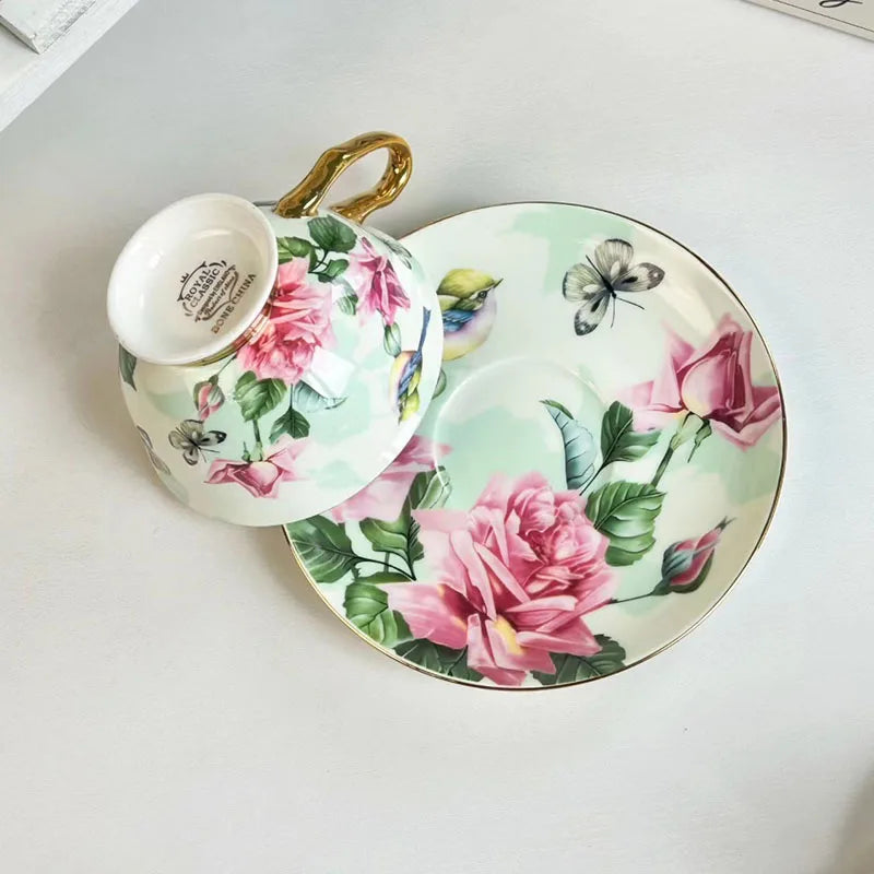 Afralia™ Brilliant Flowers Pattern Ceramic Coffee Mug Set