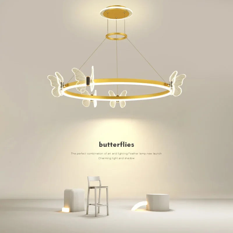 Afralia™ Gold Butterfly Crystal Chandelier Pendant Light for Elegant Living Room & Restaurant Decoration