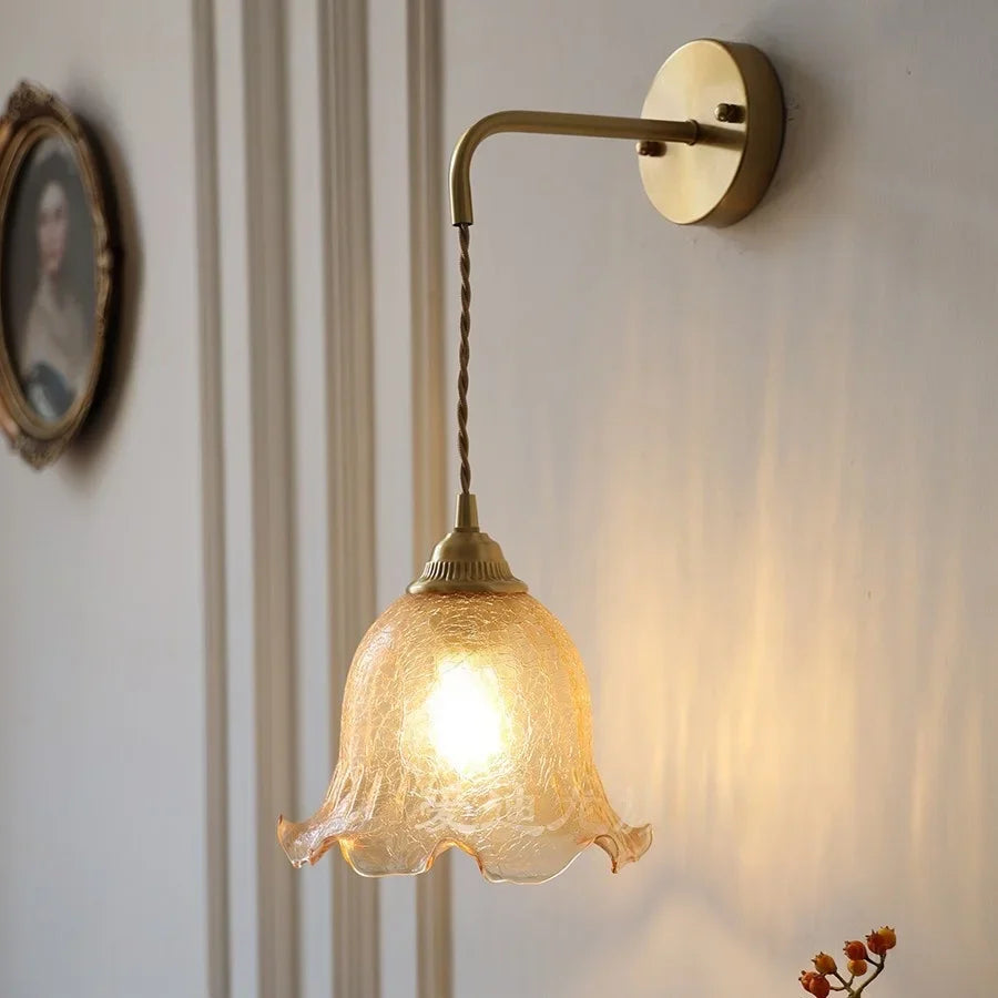 Afralia™ Amber Glass LED Wall Lights Modern Plug In Adjustable Sconce for Home Décor