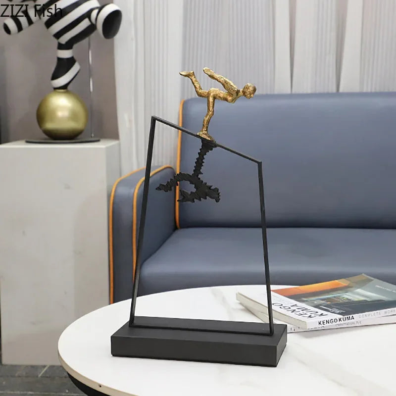 Afralia™ Skating Dancer Cast Iron Sculpture for Desk Decoration and Room Aesthetic