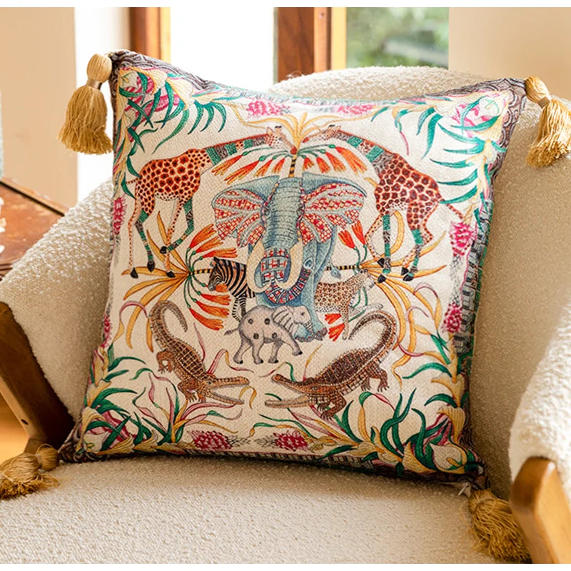 Afralia™ Elephant Jungle Paradise Throw Pillow Cover