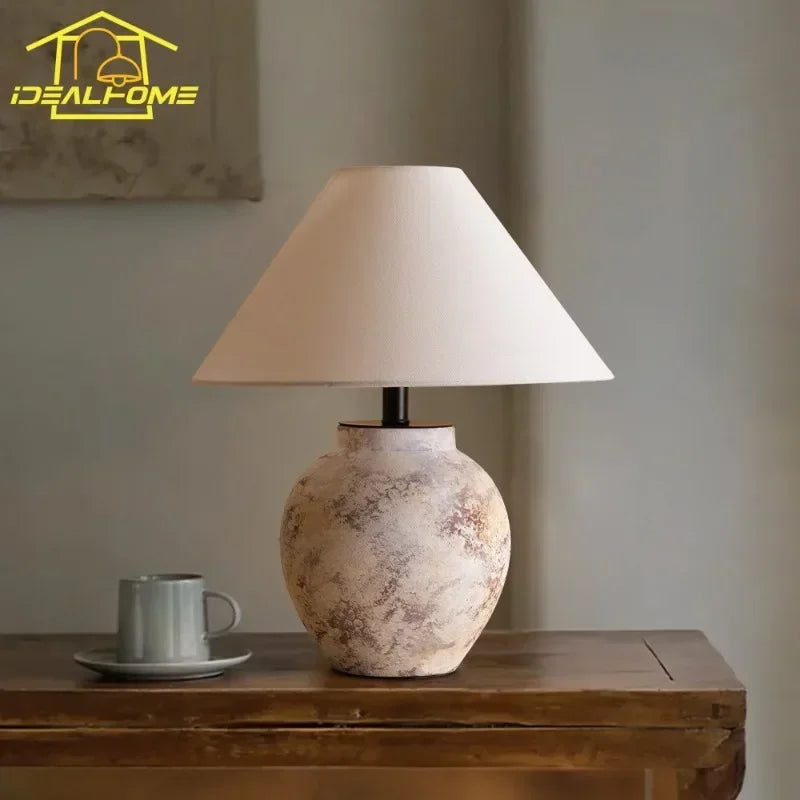 Afralia™ Ceramic LED Table Lamp: Vintage Handmade Zen Art Decor for Bedroom, Living Room