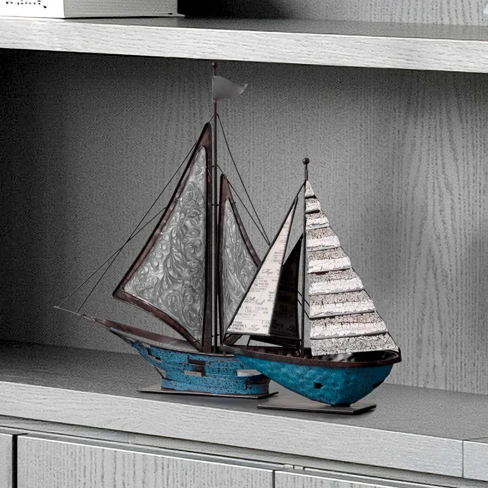 Afralia™ Retro Sailboat Handicrafts: Realistic Handmade Tabletop Boat Statue for Home Decoration