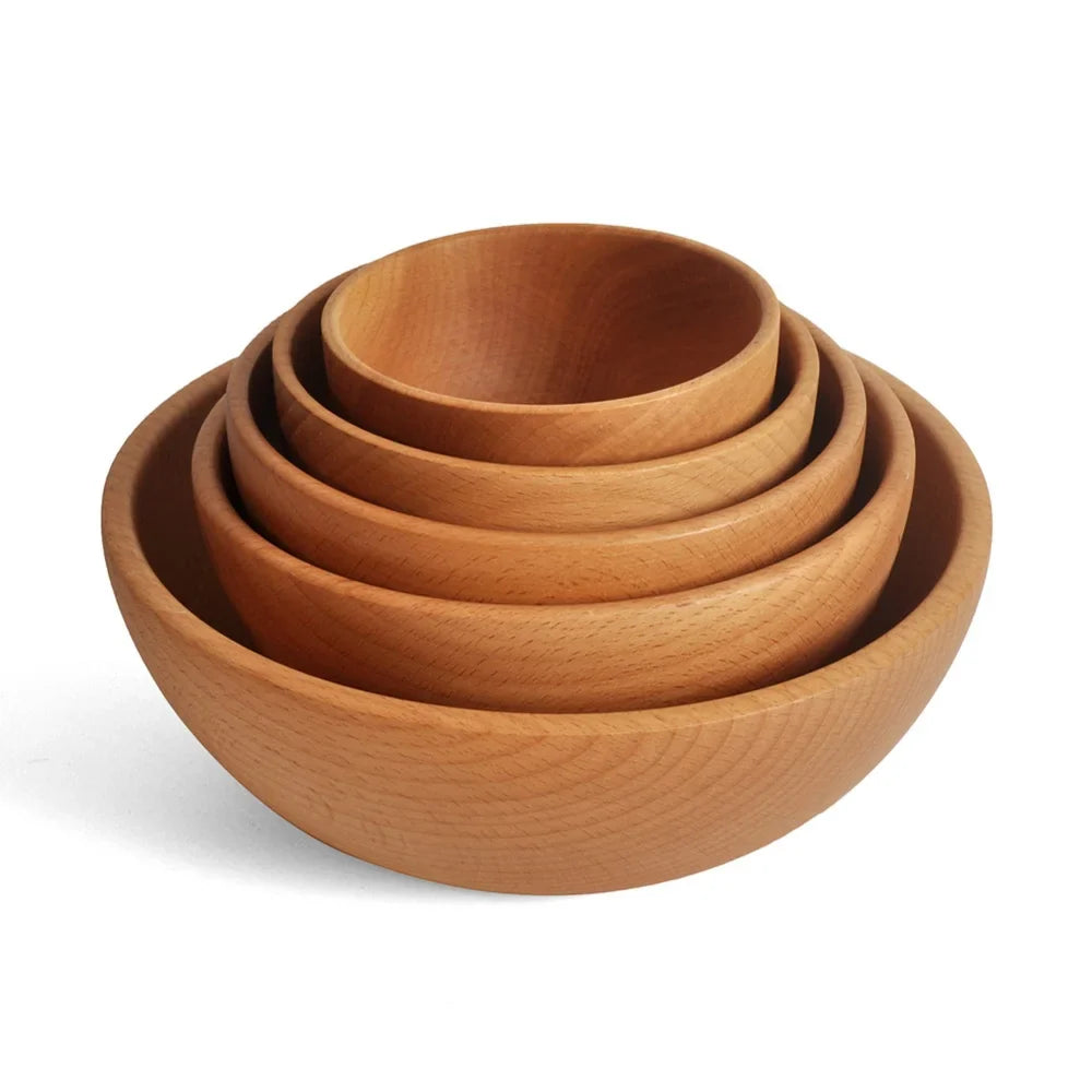 Afralia™ Handcrafted Wooden Salad Bowl - Large Round Dining Soup Serving Tableware