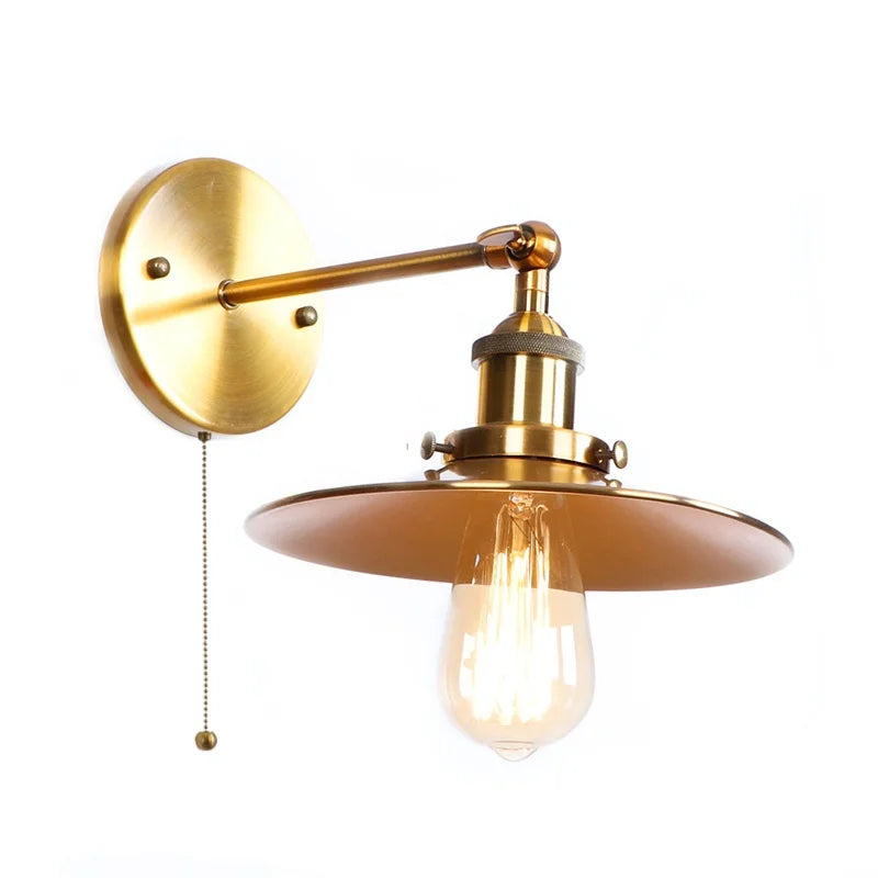 Afralia™ Loft LED Wall Lamp with Gold Pull Chain Switch for Vintage Industrial Style