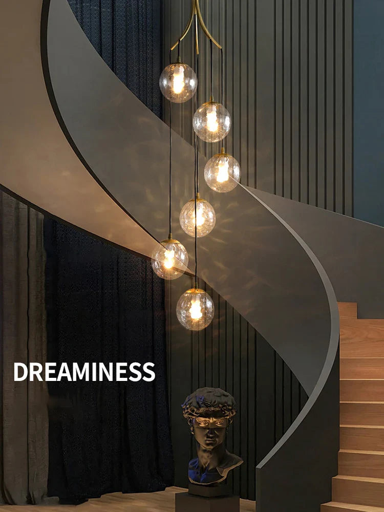 Afralia™ Glass Ball LED Chandelier, Modern Minimalist Loft Villa Staircase Decor