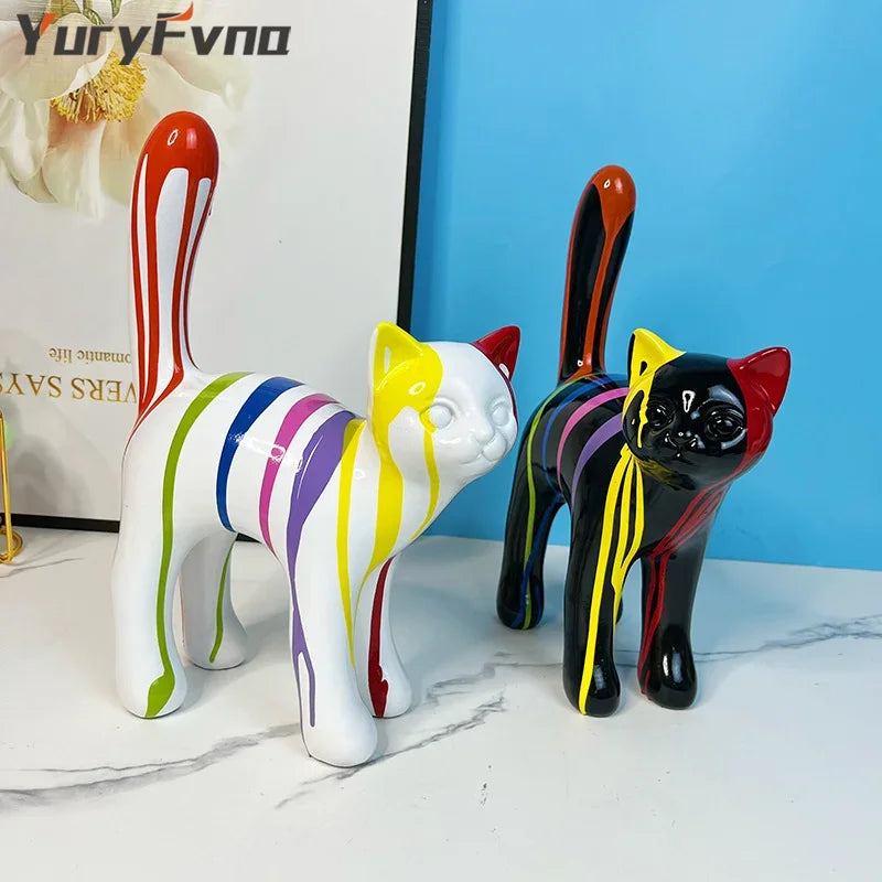 Afralia™ Graffiti Cat Sculpture Desk Storage Statue Abstract Art Ornament Display