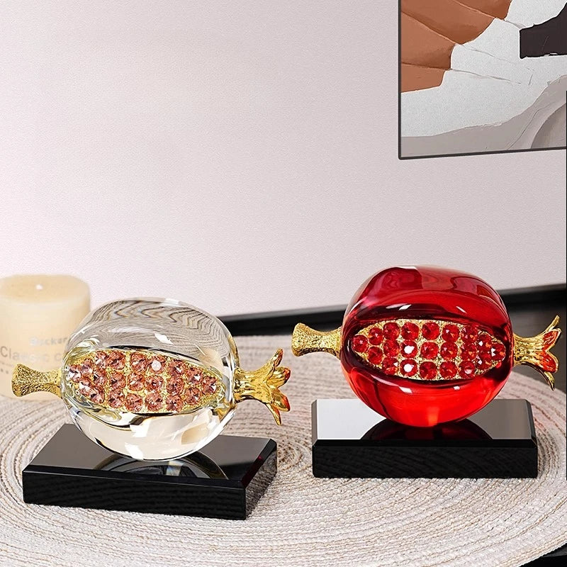 Afralia™ Crystal Pomegranate Figurine | Transparent Fruit Sculpture for Home Decoration