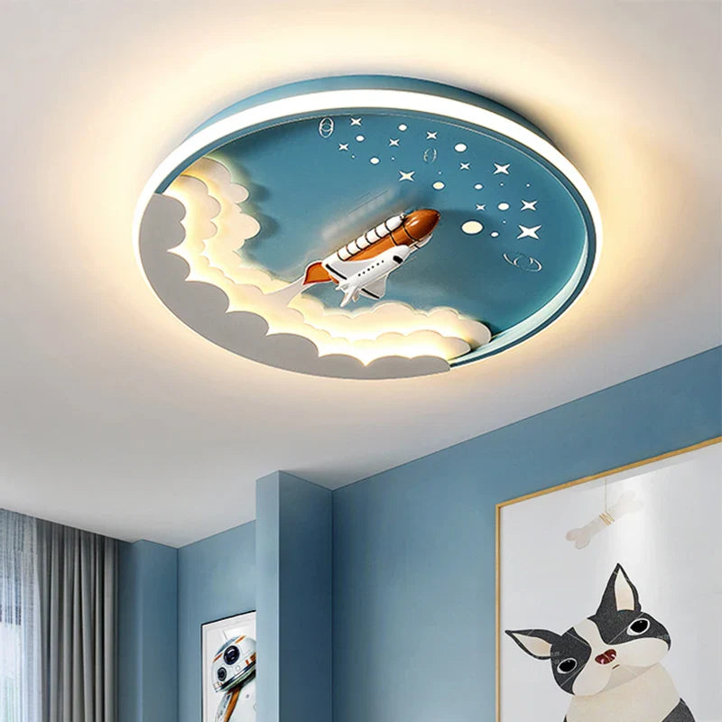 Afralia™ Kids' Cartoon Unicorn Rocket LED Ceiling Light for Bedroom Study Room