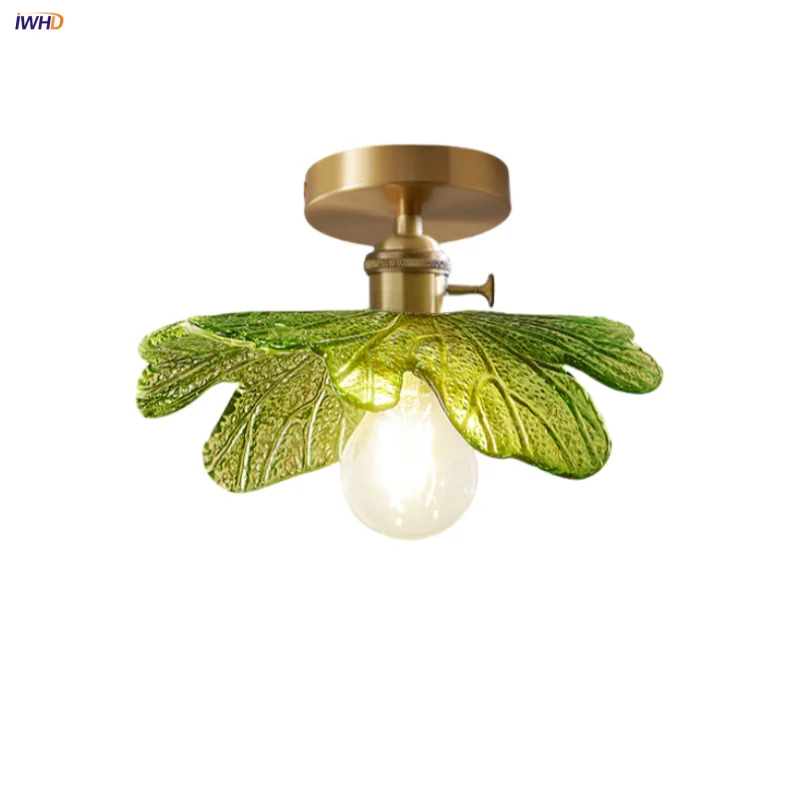Afralia™ Green Flower Glass Copper Ceiling Light - Nordic Modern LED, Living Room Bedroom Hallway Fixtures
