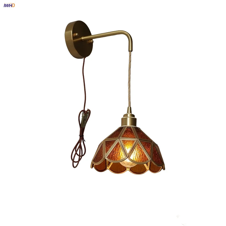 Afralia™ Amber Glass LED Wall Light Modern Nordic Bedroom Reading Lamp