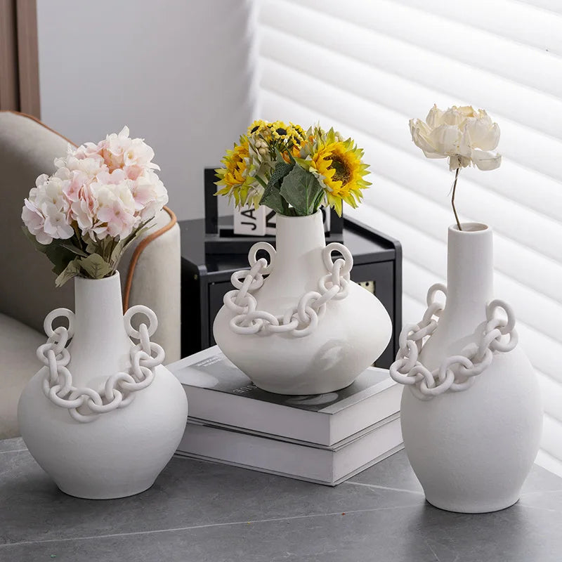Afralia™ Geometric Chain Porcelain Vase - Stylish Room Decor & Flower Vase