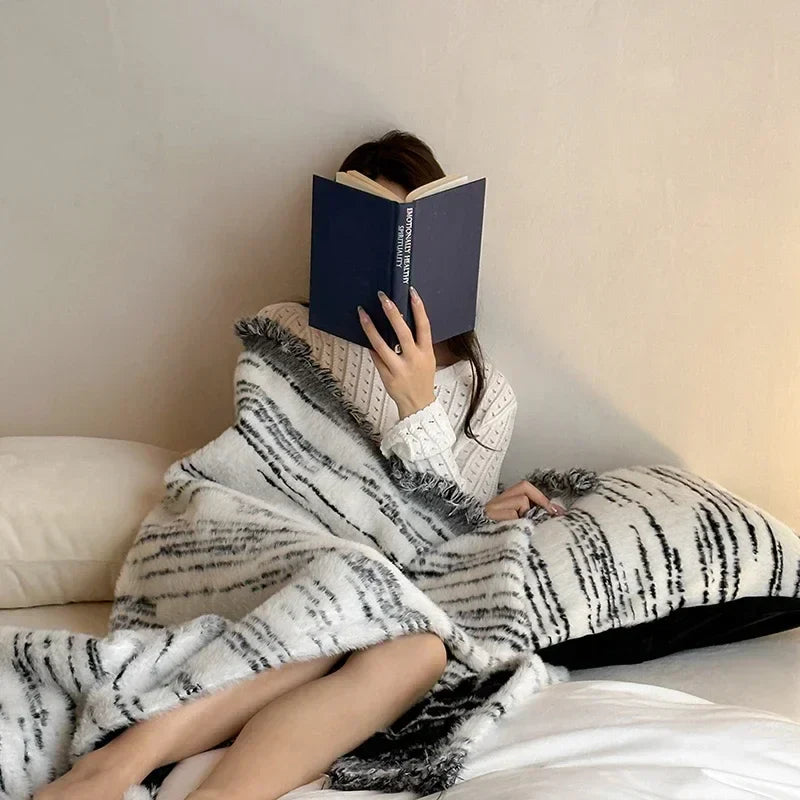 Afralia™ Luxury Imitation Mink Fur Jacquard Sofa Blanket for Autumn Winter