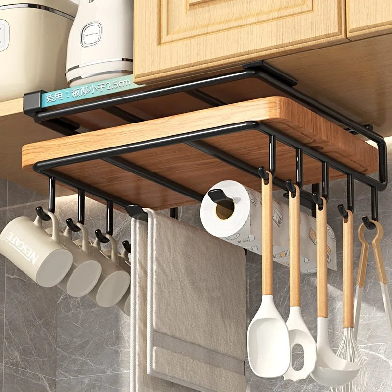 Afralia™ Kitchen Rack: Cupboard Paper Towel Rags Hanger with Hooks