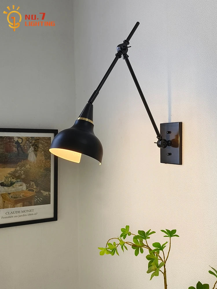 Afralia™ Brass Black Swing Arm Wall Lamp LED E14 for Kitchen Study Bedroom