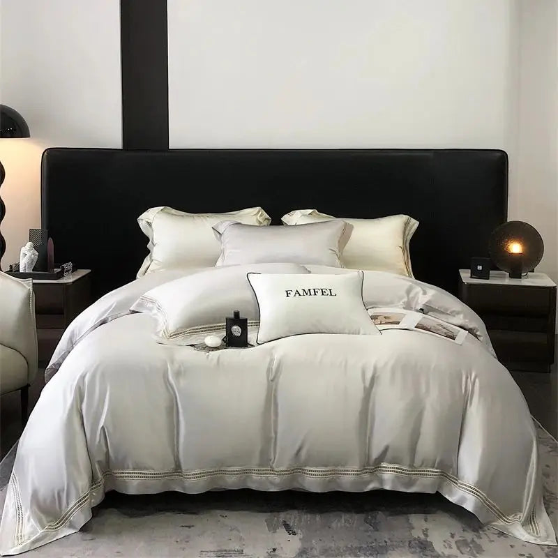 Afralia™ Luxury Lace Edge Bedding Set: Duvet Cover, Bed Sheet, Fitted Sheet, Pillowcases