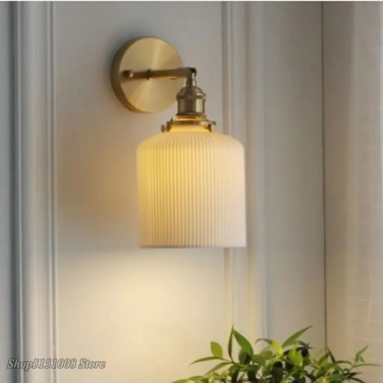 Afralia™ Nordic Ceramic LED Wall Light Modern Japanese Style Vintage Wall Lamp Sconce