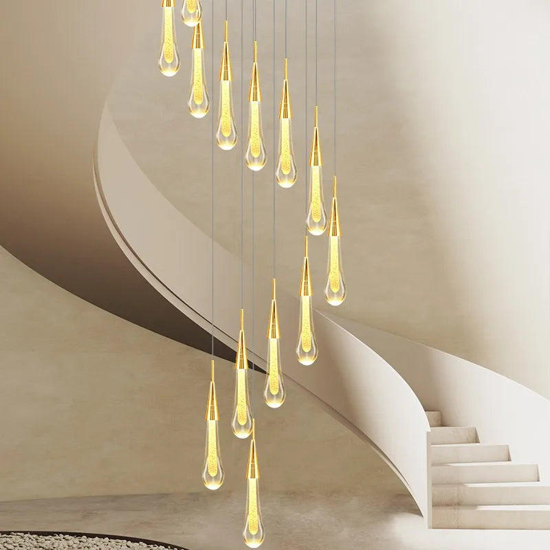 Afralia™ Crystal Raindrop Pendant Lights - Elegant LED Foyer Chandeliers for High Ceilings