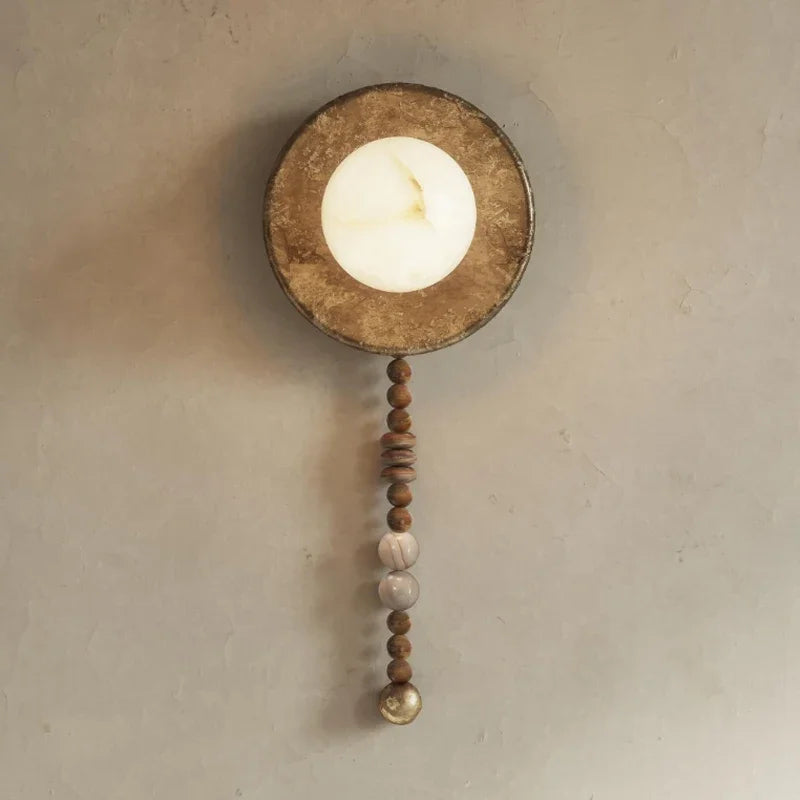 Afralia™ Retro Gold Round Wall Light: Handmade Wooden Sconce for Living Room, Hotel, Villa