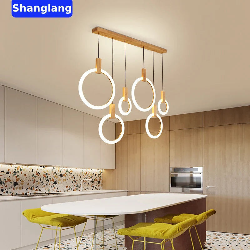 Afralia™ Wooden LED Chandelier for Kitchen Dining Room Lighting