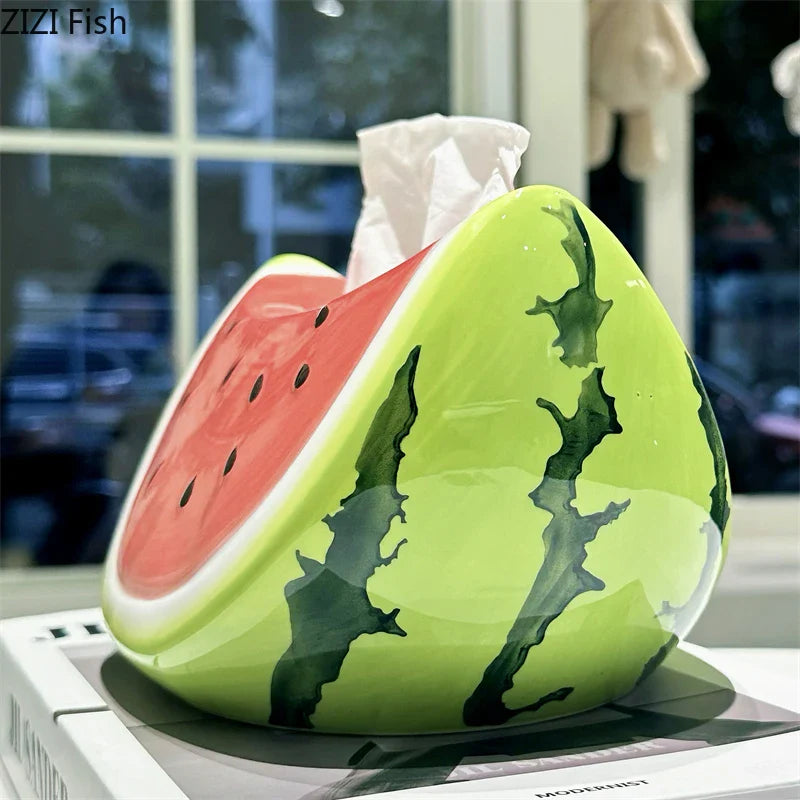 Afralia™ Watermelon Ceramic Tissue Box: Desk & Bedside Table Decoration