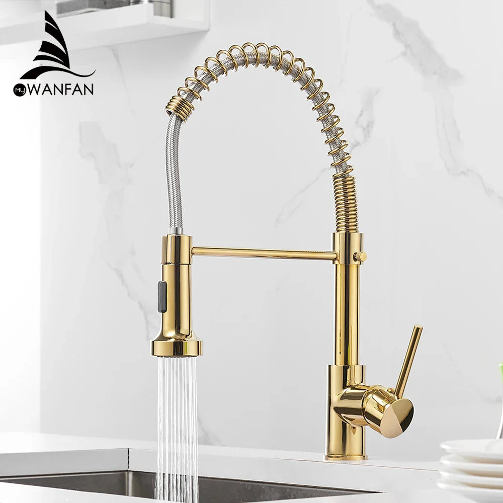 Afralia™ Brass Spring Spout Kitchen Faucet with Single Lever Pull Down Mixer Tap