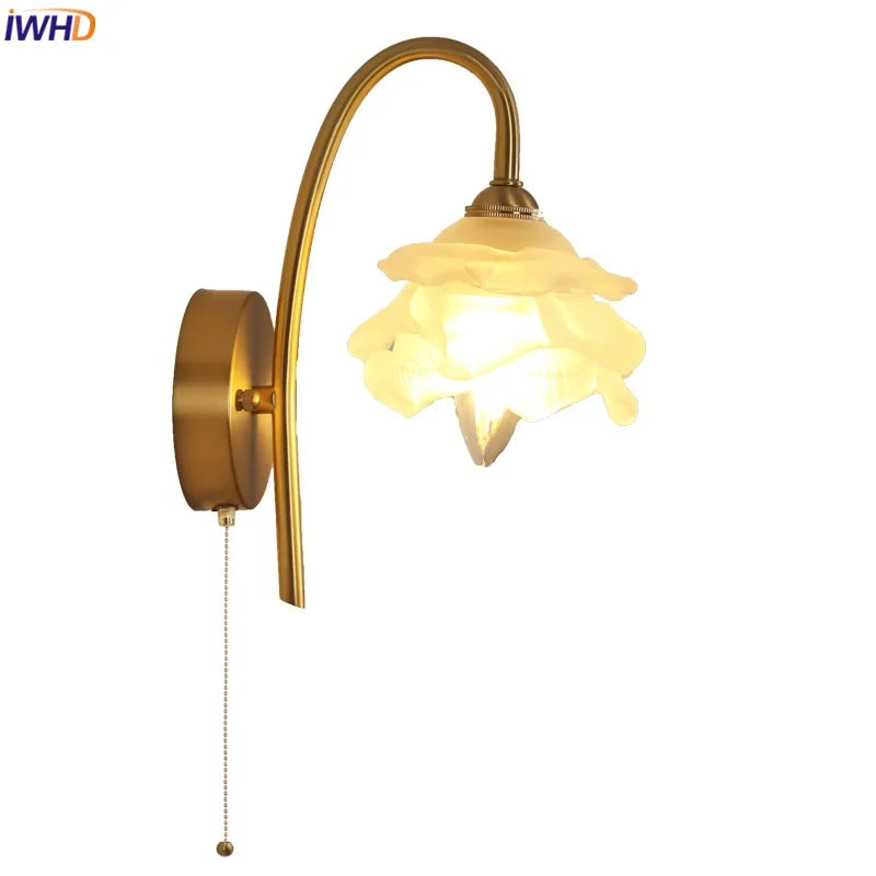 Afralia™ Modern Luxury Glass LED Wall Sconce with Pull Chain Switch for Bedroom, Coffee Reading