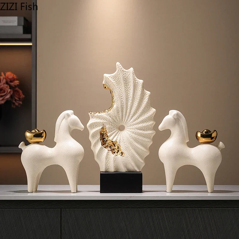 Afralia™ Gilded Ceramic Landscape Feng Shui Desk Ornament: Abstract Room Decor & Aesthetics