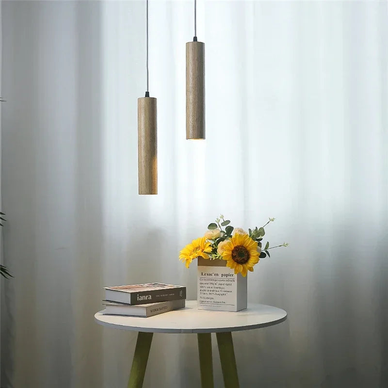 Afralia™ Nordic Wood Pendant Lights LED Downlights for Kitchen Bar Bedside Lamp