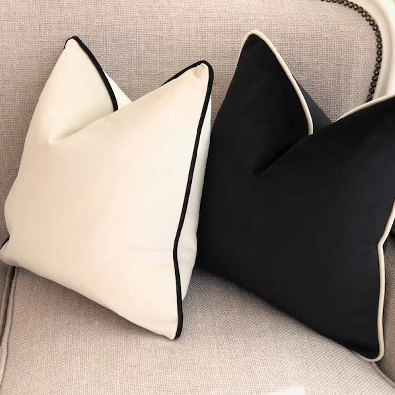 Velvet Cushion Cover Black White Contrast Color Decorative Pillow Case Afralia™