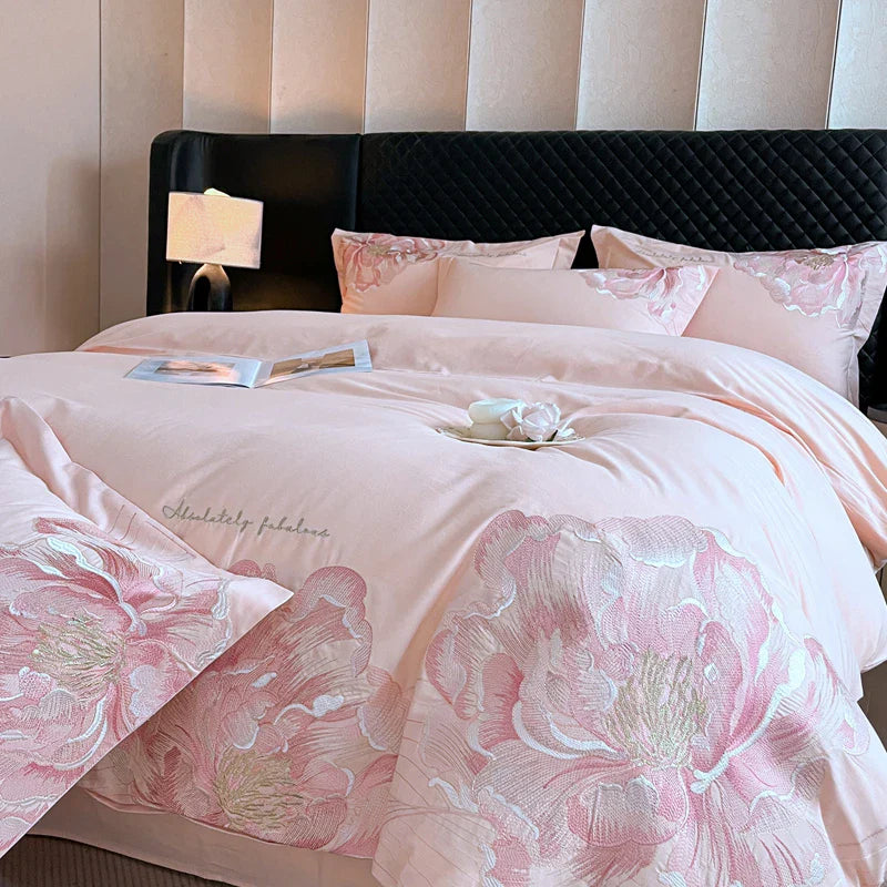 Afralia™ Embroidery Bedding Set King Queen Ru Size Bed Linens Sheet Pillowcase Cover