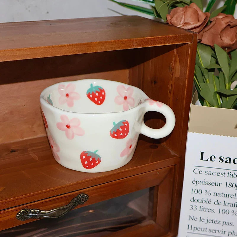 Afralia™ Cartoon Pattern Ceramic Mug Set for Happy Dining and Tea Time