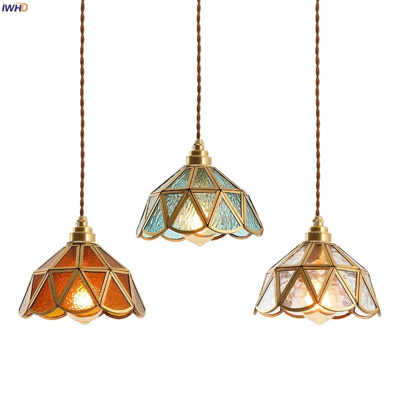 Afralia™ Nordic Glass LED Pendant Light - Vintage Brass Hanglamp for Cafe, Living Room