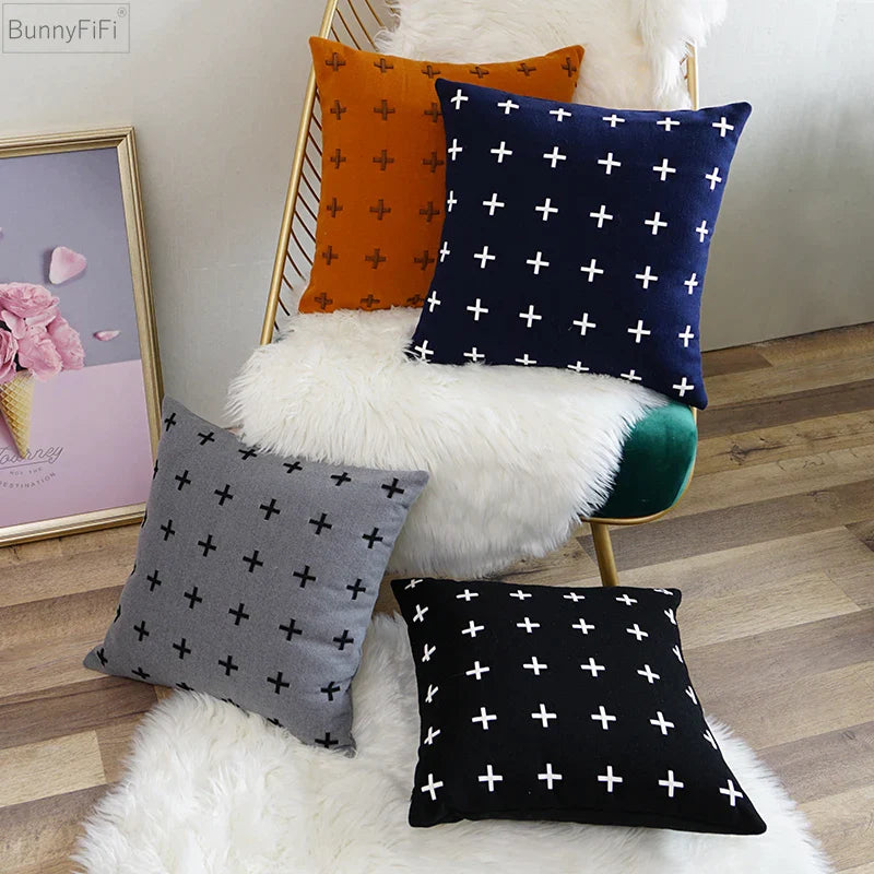 Afralia™ Woolen Cross Cushion Cover 45x45cm for Home Sofa Bed Decor