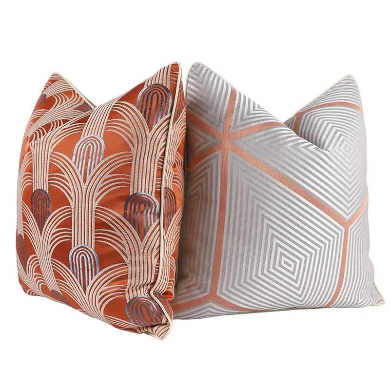 Afralia™ Modern Rust Red Geo Pattern Pillowcase 45x45cm