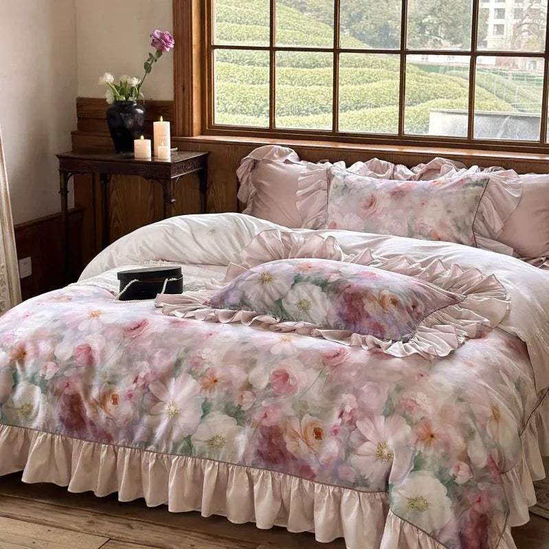 Afralia™ Princess Print Duvet Cover Set Pink Bedding Collection