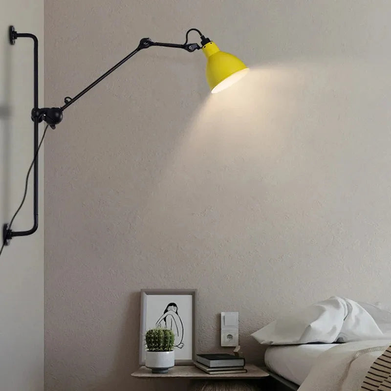Afralia™ Gras BL Wall Lamp: Adjustable Chrome Long Arm Reading Light