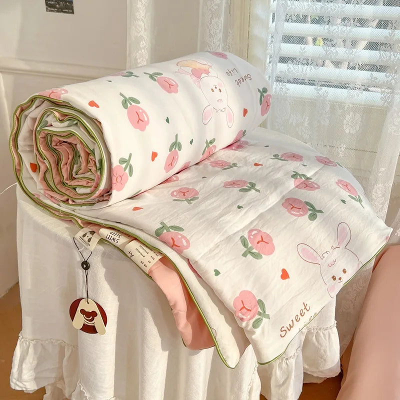 Afralia™ Cartoon Summer Blanket, Pure Cotton Soybean Fiber, Student Single Double Bed