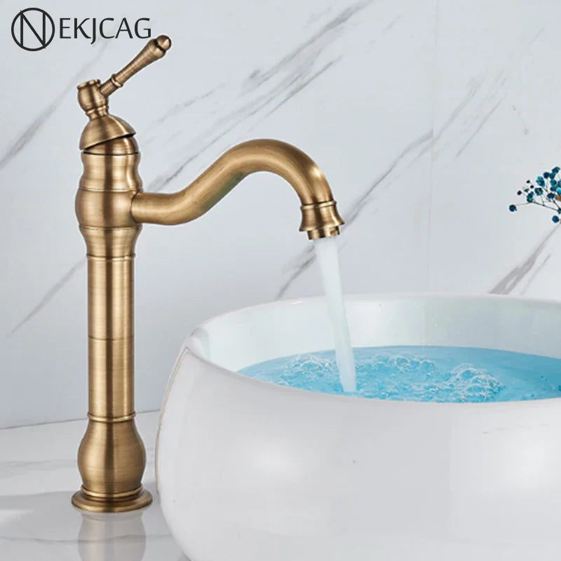 Afralia™ Antique Brass Basin Faucet Hot Cold Mixer Tap Single Handle Sink Faucet