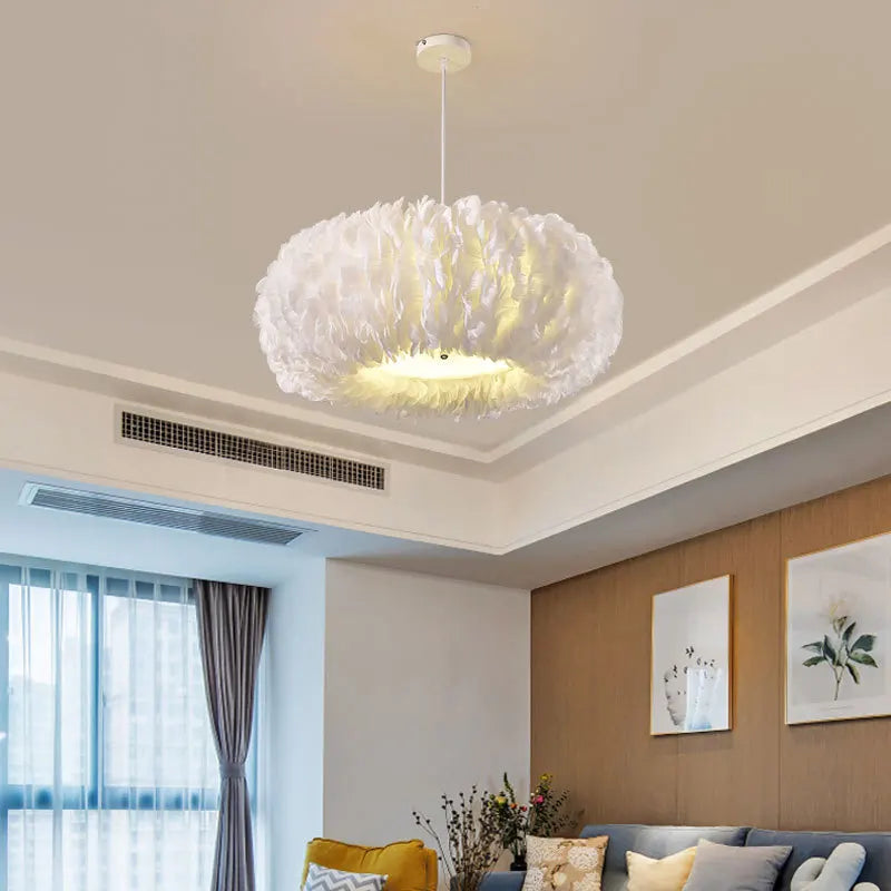 Afralia™  Feather Decor LED Chandeliers for Living Room, Bedroom, Study & Children's Room